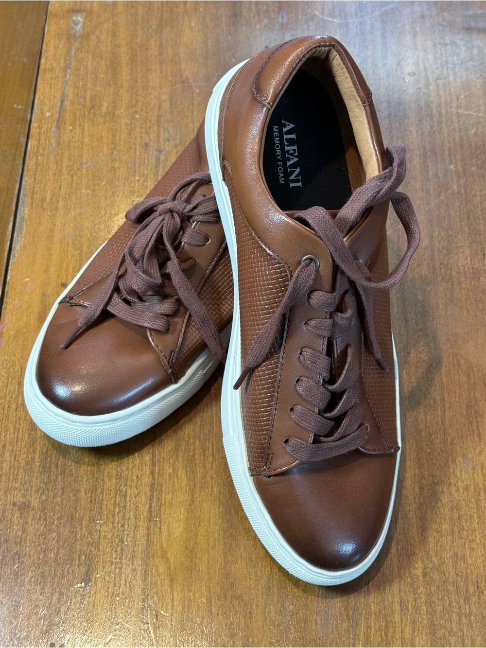 Alfani Men's Brown Leather Sneakers with White Sole